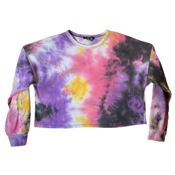 FOREVER 21 Women’s Long Sleeve Crop Sweatshirt size S, Tie Dye Purple & Pink - Picture 1 of 6